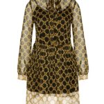 Elegancia na každý deň! Tieto sofistikované šaty od TWINSET kombinujú ľahký transparentný materiál s decentným zlatým vzorom a romantickou viazačkou pri krku. Dokonalé do kancelárie aj na štýlové popoludnie v meste.