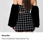 NASTY GAL, čierny top s perličkami, viac veľkostí